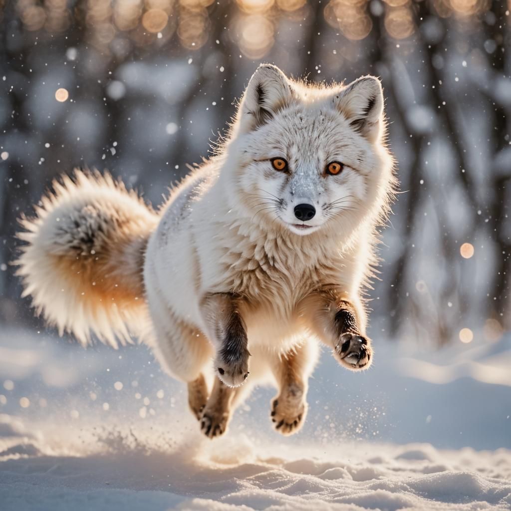 Arctic Fox Leaping in Snow: Wildlife Photography