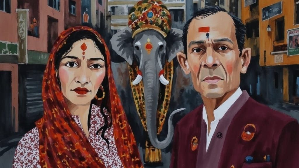 Vibrant Indian Streetscape with Majestic Elephant