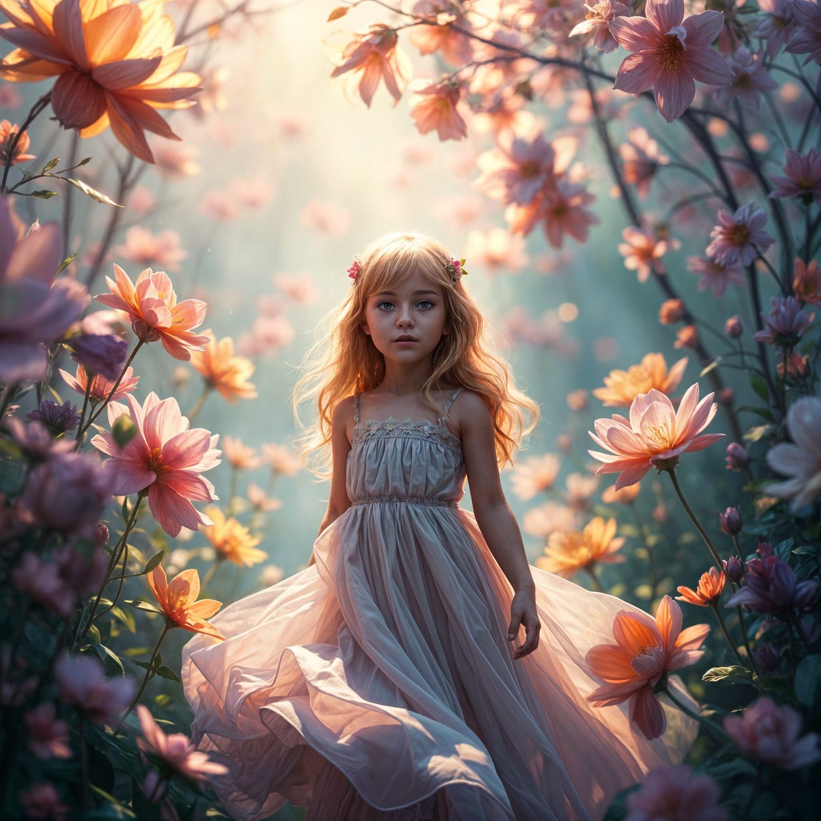 Enchanting Garden: A Blond Girl's Fantasy Art Escape
