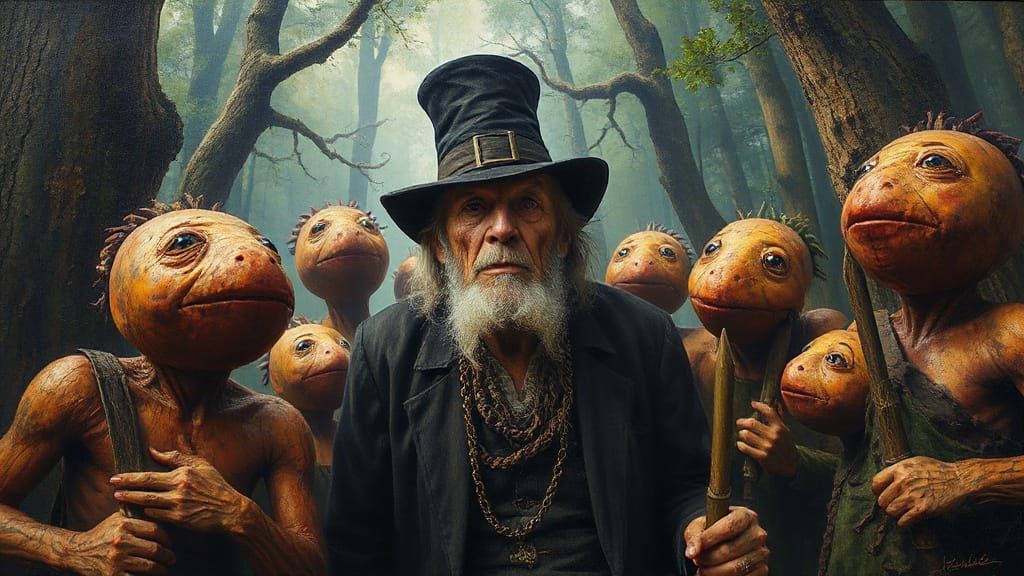 Mystical Surrealist Oil Painting of Mysterious Old Man