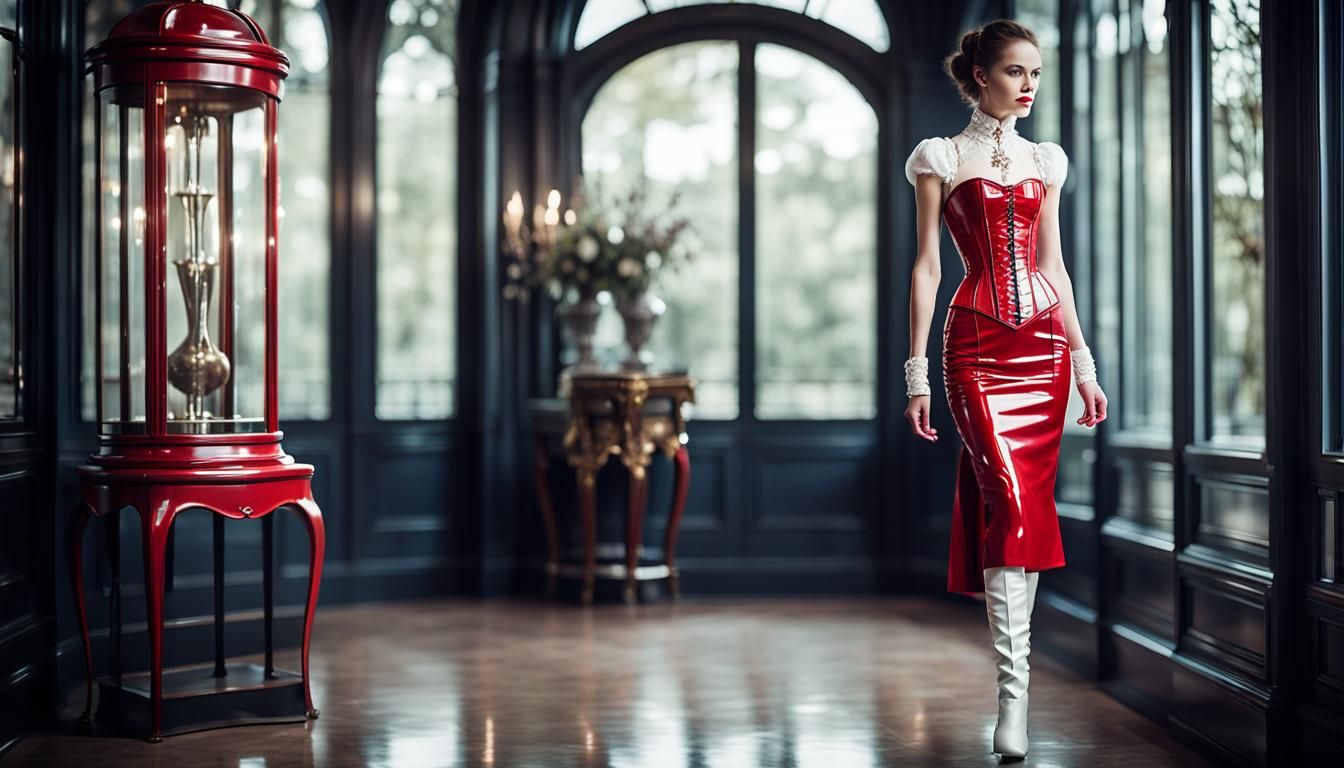 Glamorous Portrait of Woman in Red Corset Dress