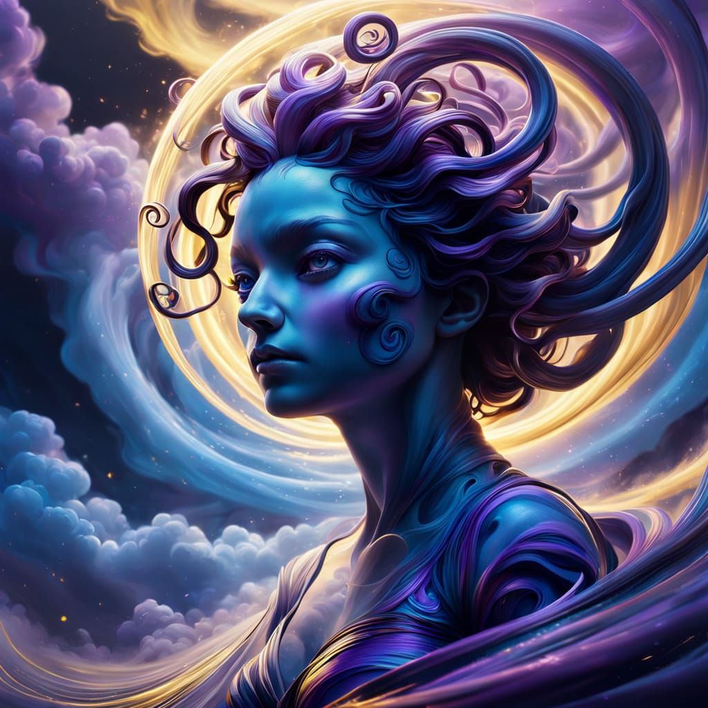 Surreal Spiraling Figure in Vibrant Oil Painting