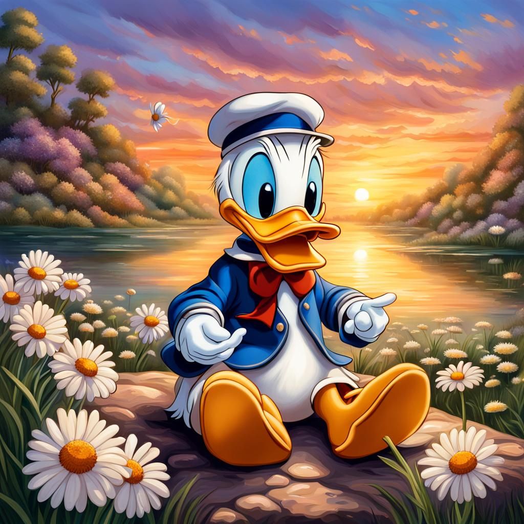 Donald Duck with Daisy at Sunset
