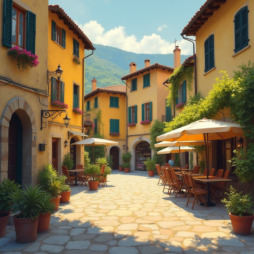 Charming Italian Piazza in Impressionist Style
