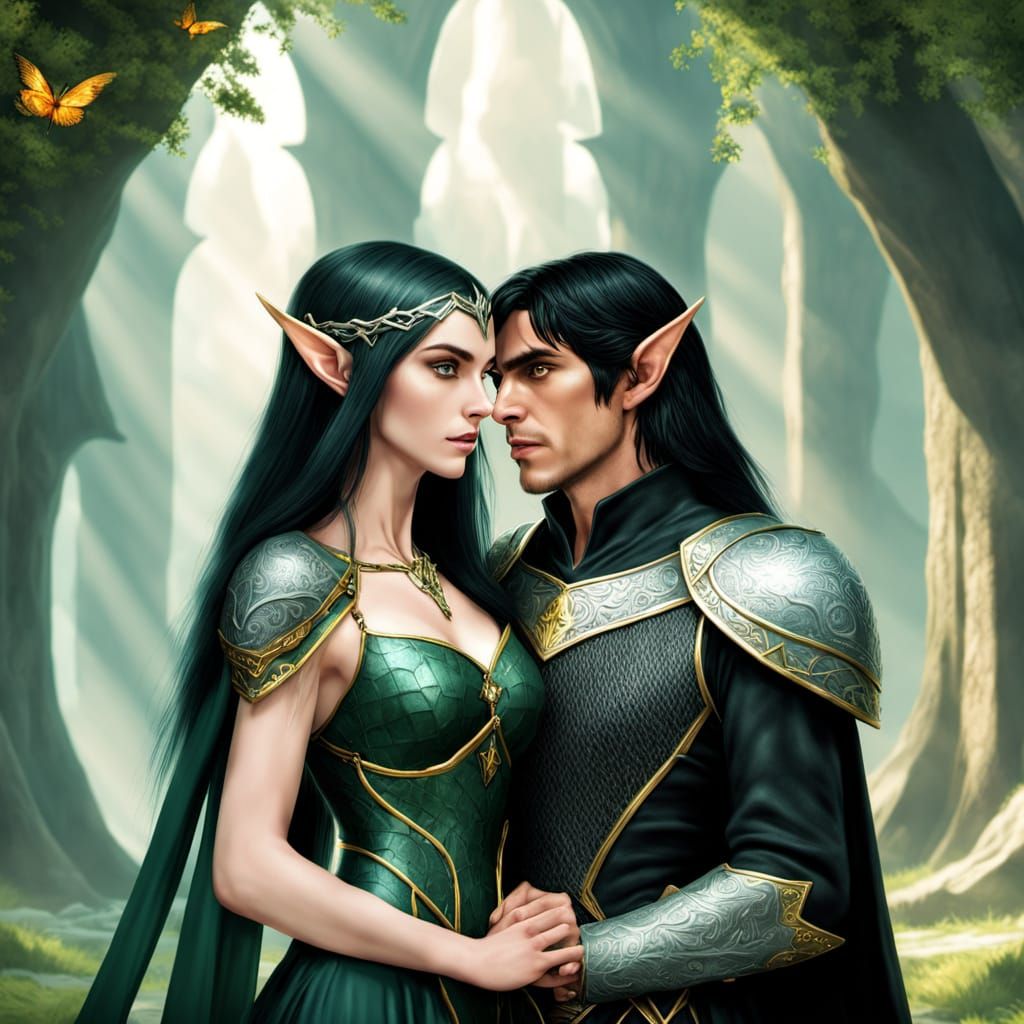 Ethereal Fantasy Wedding of Mithril-clad Elf Paladin and Nec...
