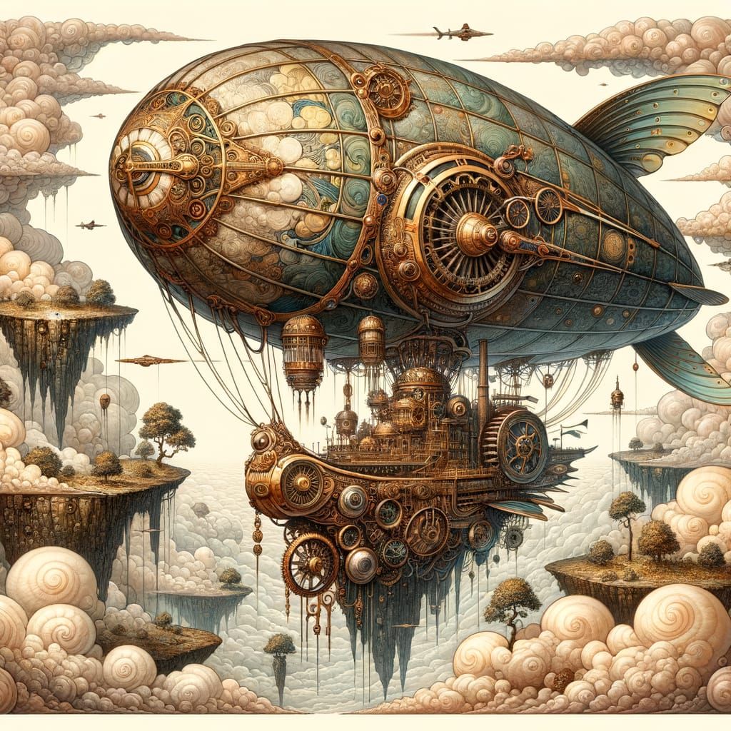 Steampunk Snail Airship in Art Nouveau Style