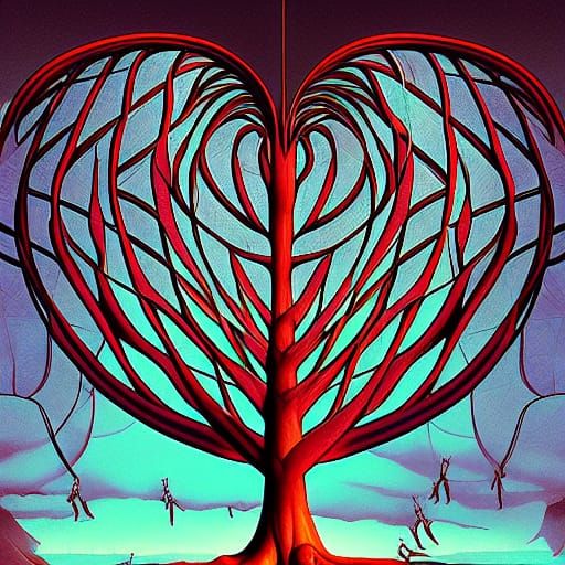 Winged Heart Tree with Kintsugi, Digital Art