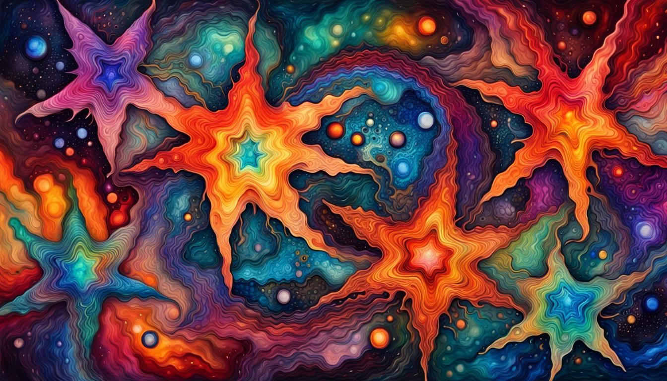 Psychedelic Cosmic Stars in Alcohol Ink Painting