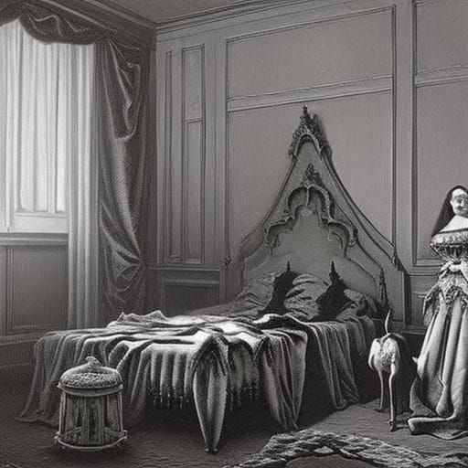 Eerie Gothic Bedroom in Horror Illustration Style
