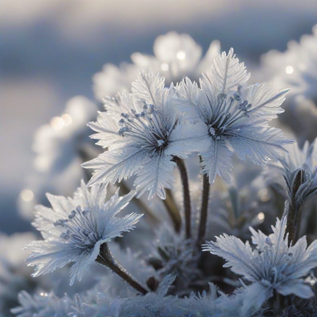 Macro Ice Flower Photography with Shimmering Frost