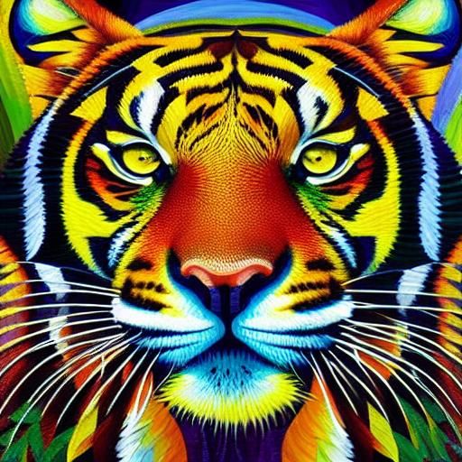 Laughing Tiger in Neo-Impressionist Expressionist Style