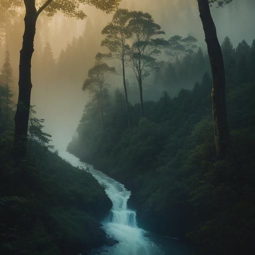 Serene Forest Village in Golden Hour Lighting