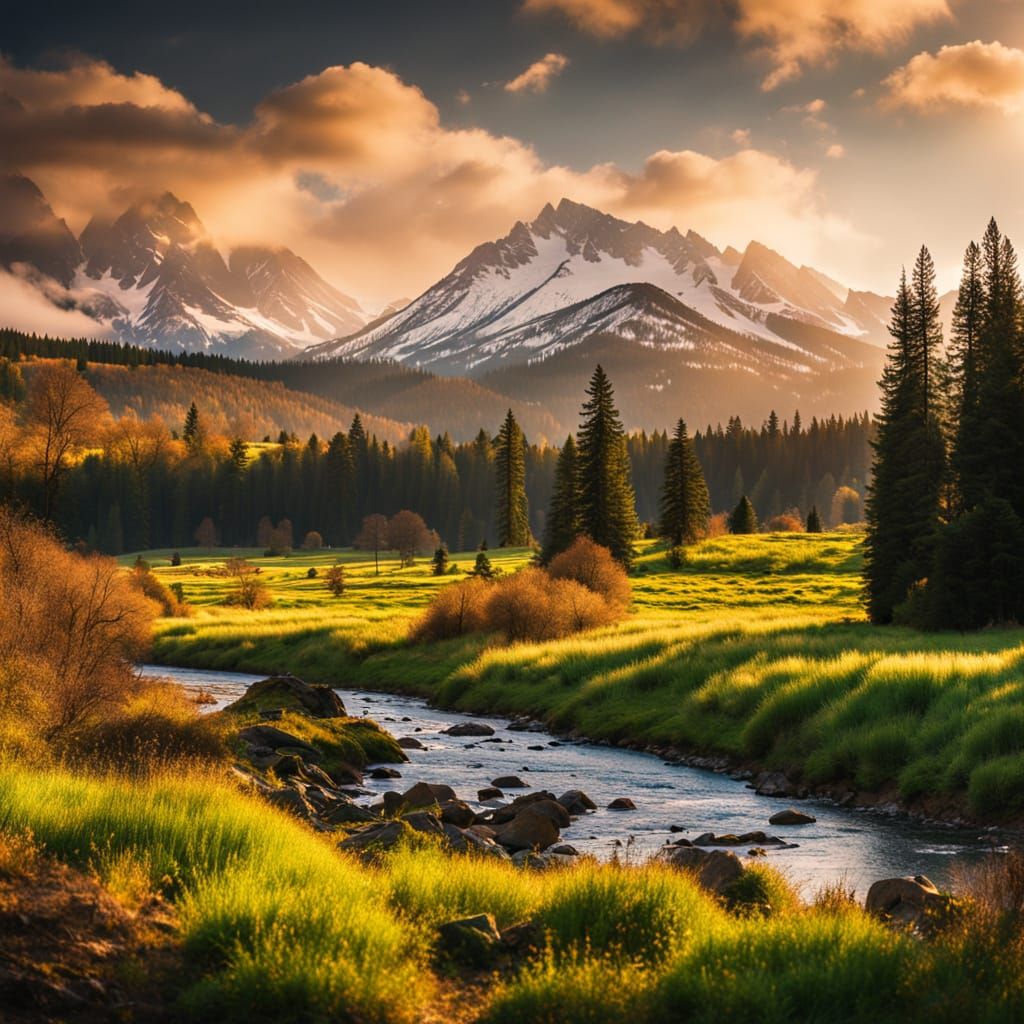 Golden Hour Mountains in National Geographic Style