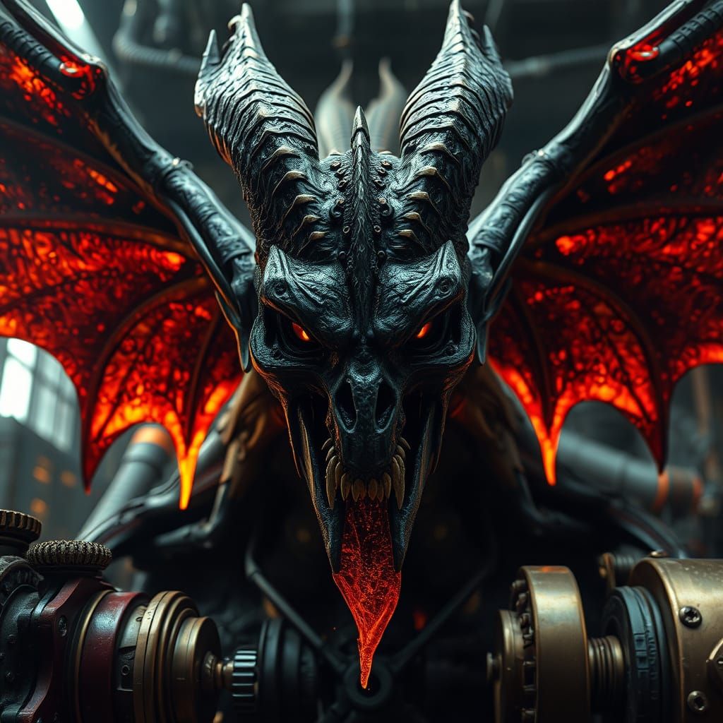 Skeletal Demon Unveiled in Industrial Steampunk Splendor