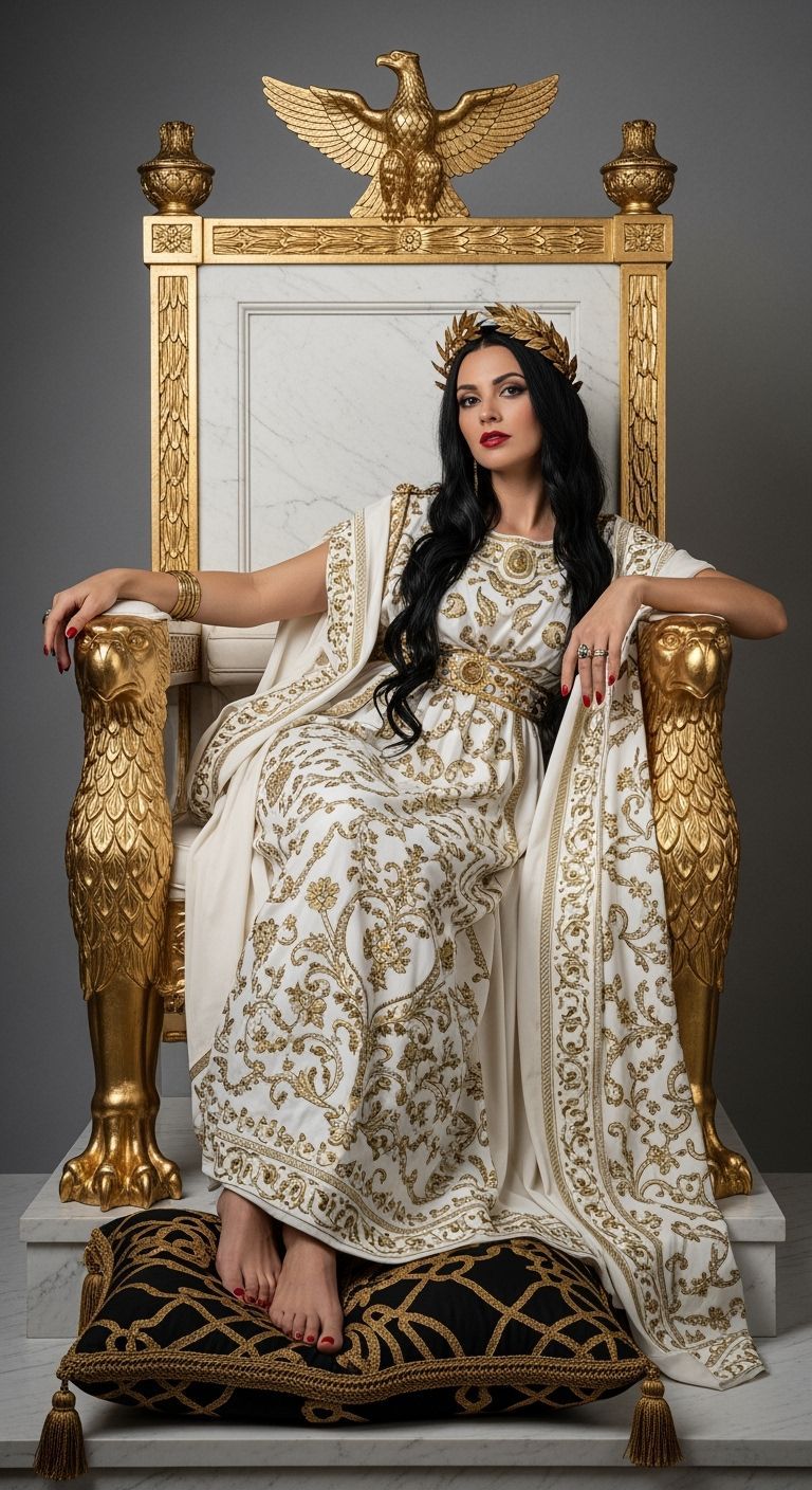Seductive Roman Empress on Marble and Gold Throne