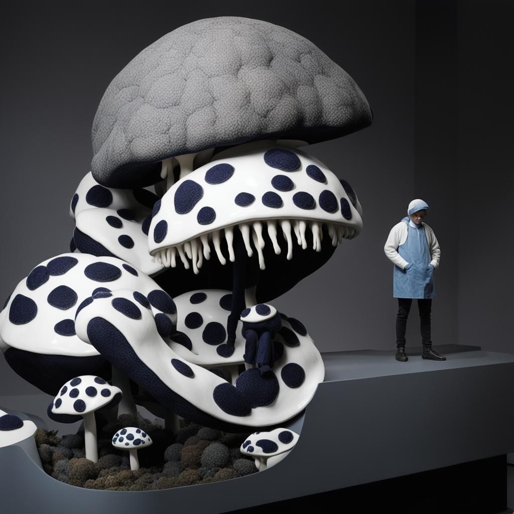 Surreal Mushroom Sculpture in Modern Art Museum