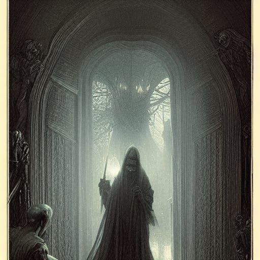 Gothic Horror Figure at Chamber Door