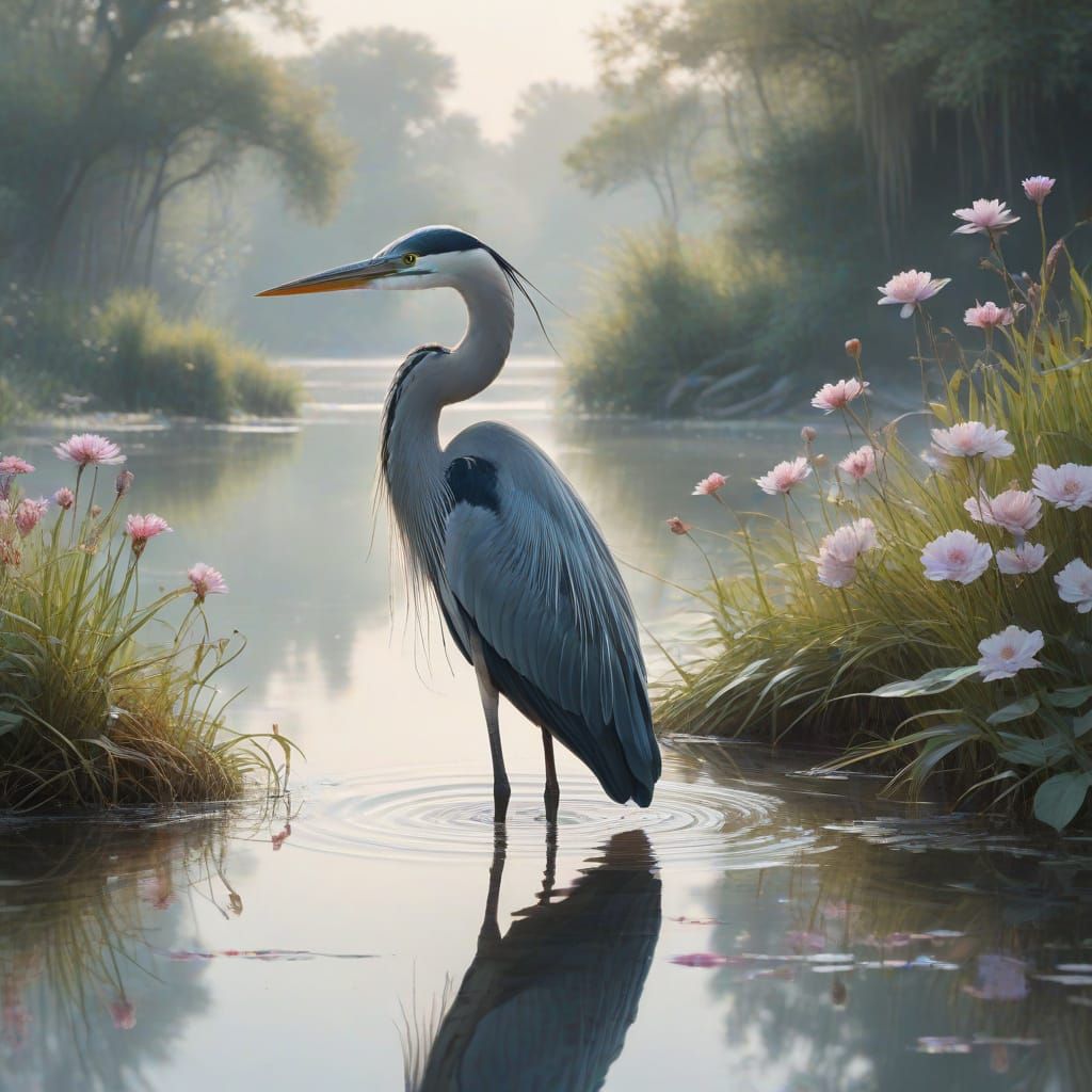 Surreal Heron Dances Amidst Traditional Japanese Motifs in D...