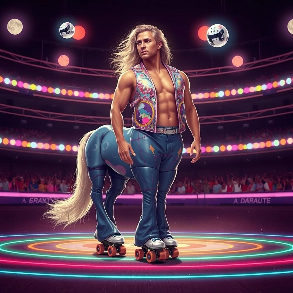 Centaur Roller Derby in Futuristic Pop Art Style