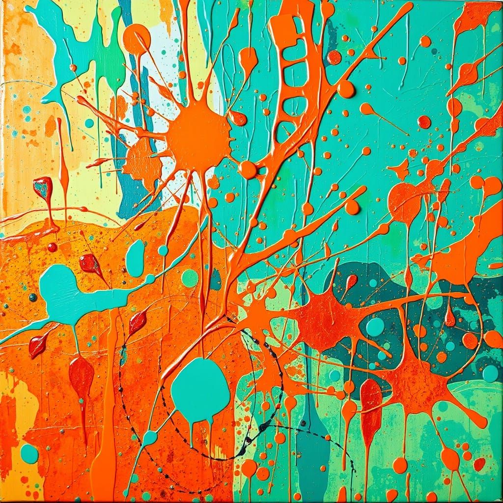 Ethereal Copper and Turquoise Splatter Art