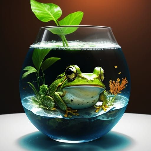 Frog in Fishbowl on Table