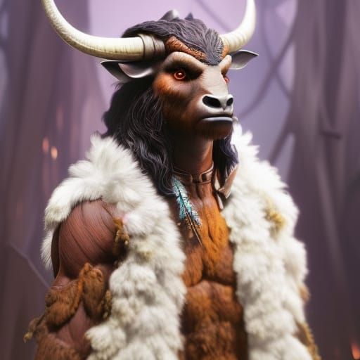 Native American Man with White Buffalo, Photorealistic Portr...