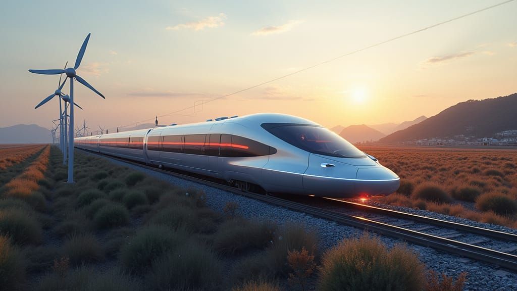 High-Speed Train Blasts Through Futuristic Landscape