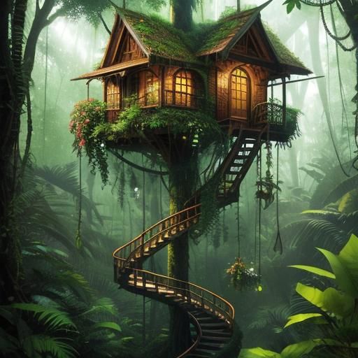 Hyperrealistic Jungle Treehouse Fantasy