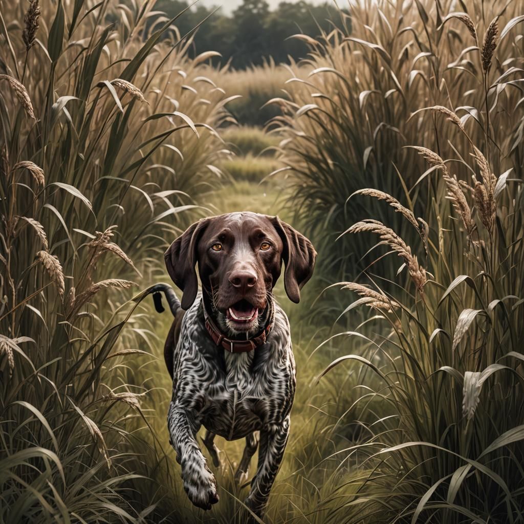 German Shorthaired Pointer Retrieves Duck: Digital Painting