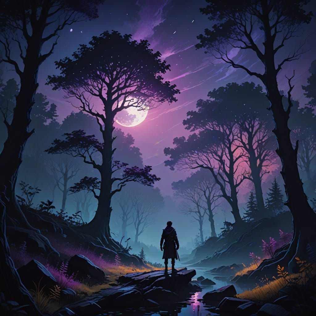 Figure at the Edge of Night: Fantasy Oil Painting