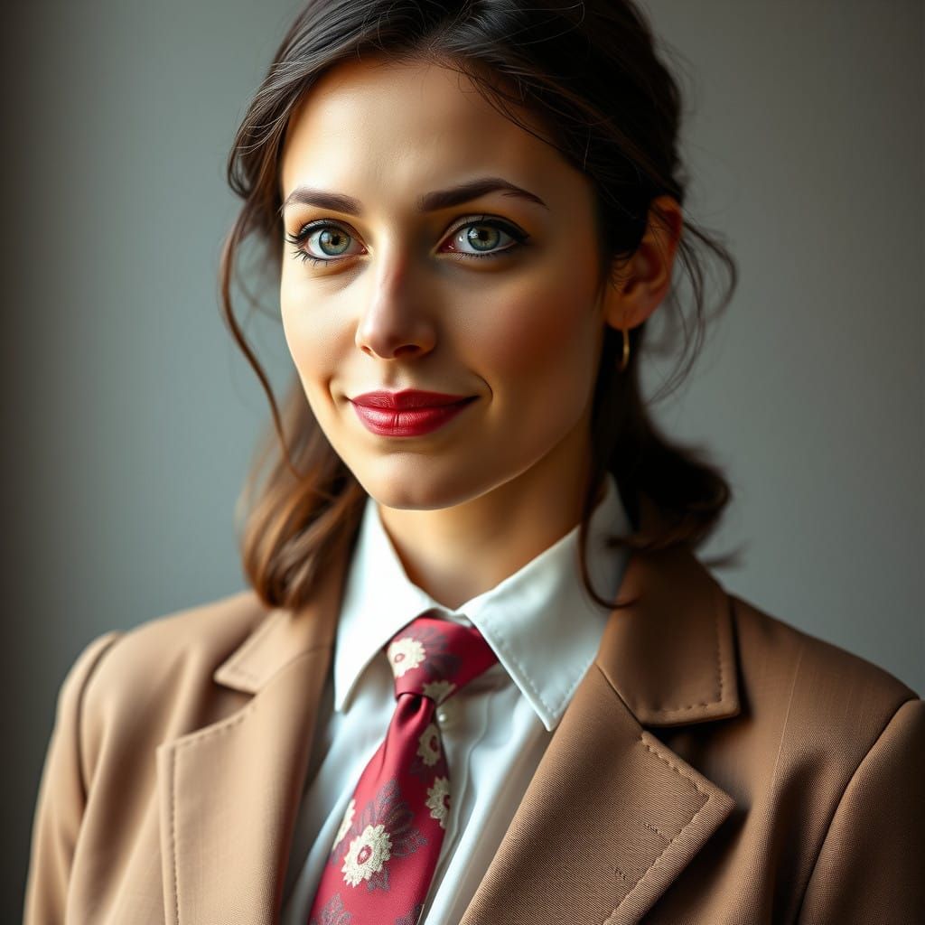 Professional British Businesswoman in Formal Silk Suit