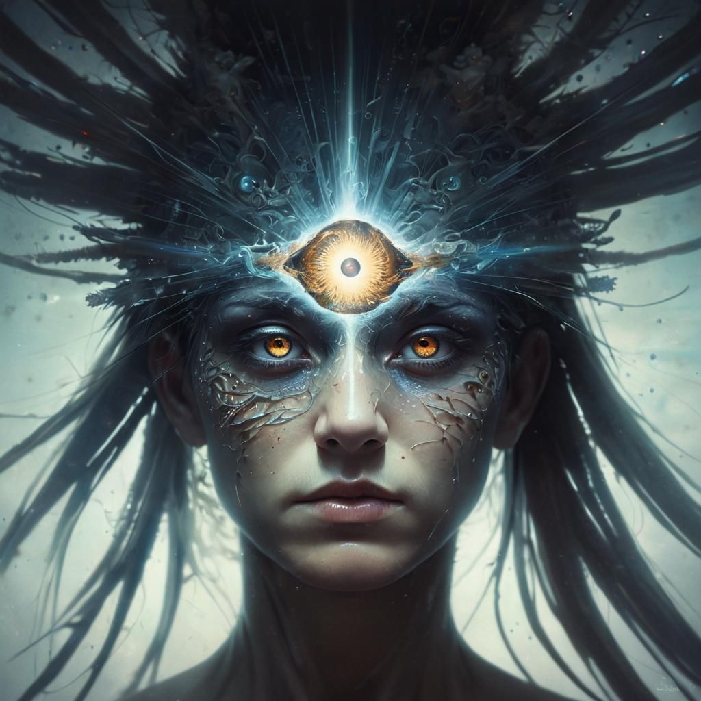 Biopunk Portrait with Trippy Eyes and God Rays