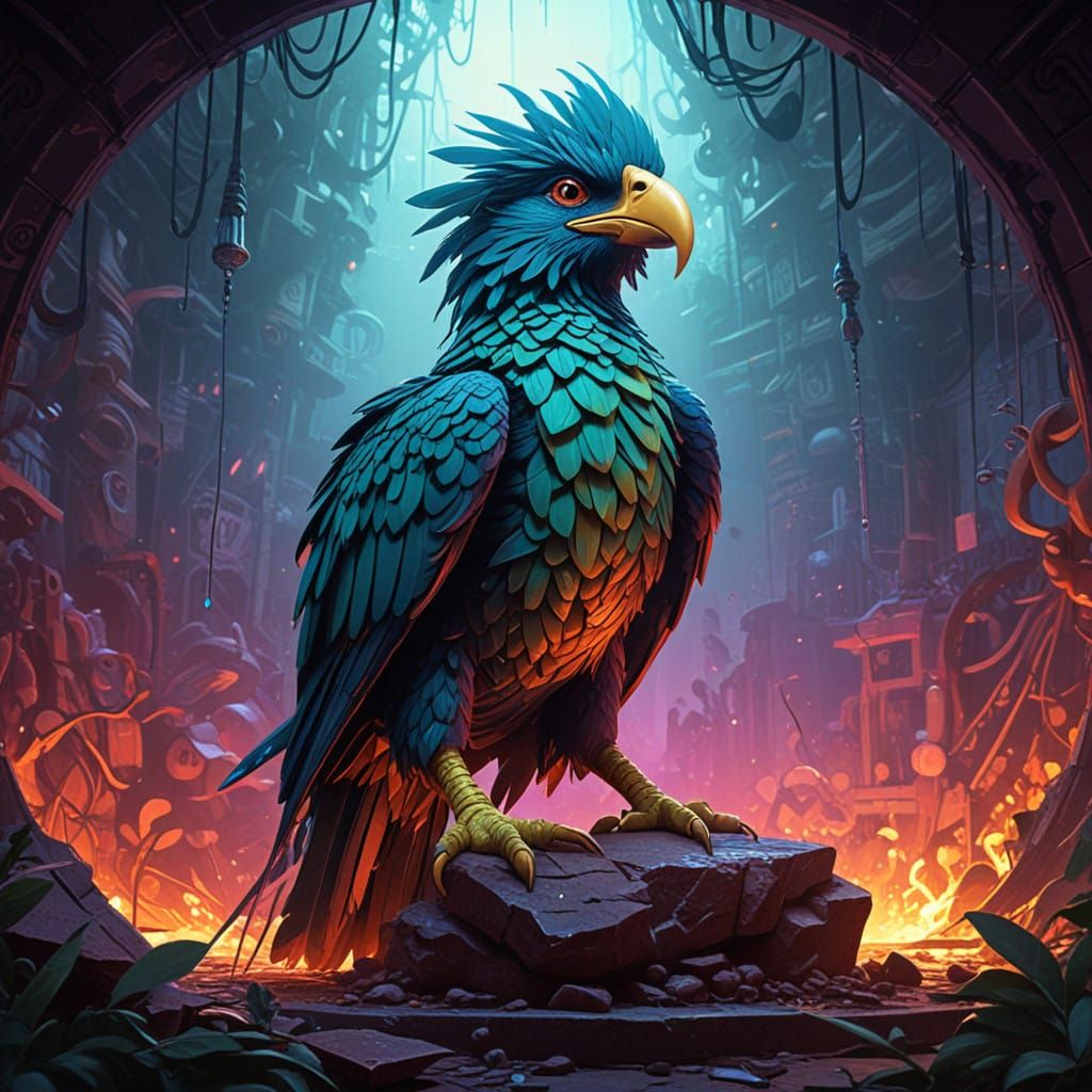 Brazilian Quetzalcōātl God in Vibrant, Cyberpunk-Inspired St...