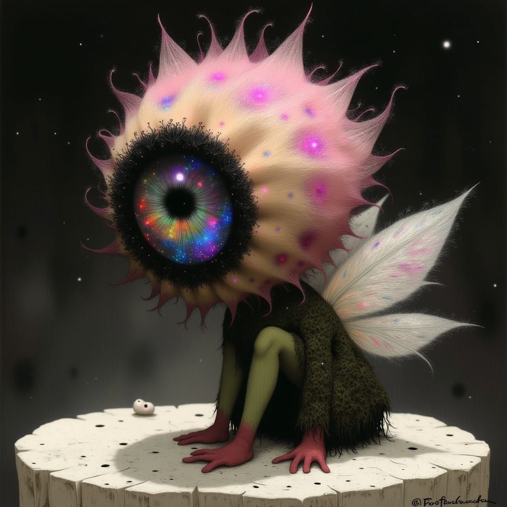 Whimsical, Dark Fairy with Intricately Detailed Wings