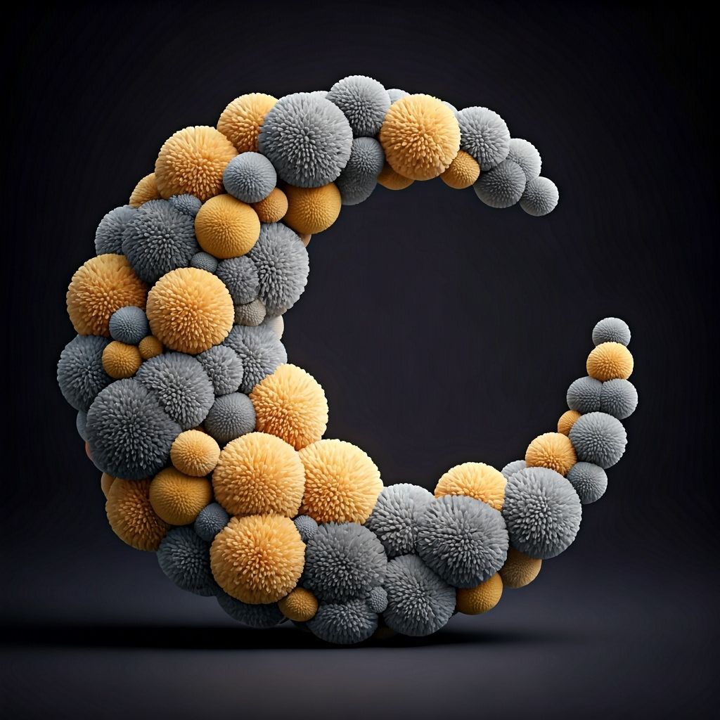 Colorful Pom Pom Moon Sculpture in Matte Painting Style