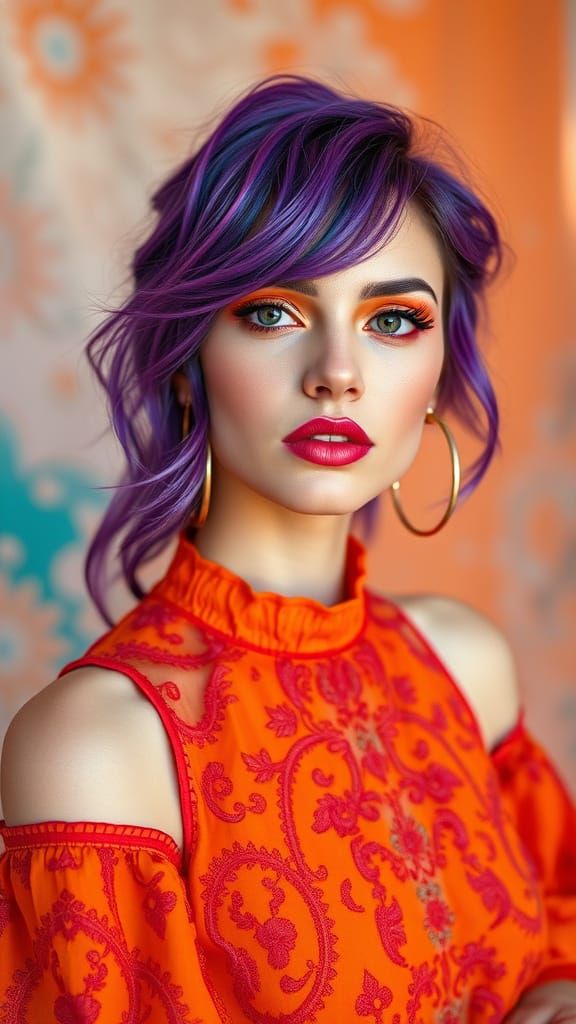 Glamorous Woman in Hyperrealistic Portrait with Vibrant Ombr...