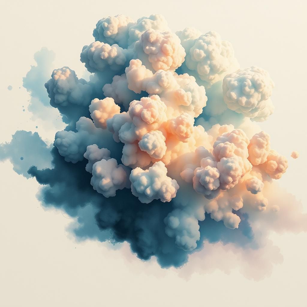 alberto seveso art, water ink, colorful cloud, loose paintin...