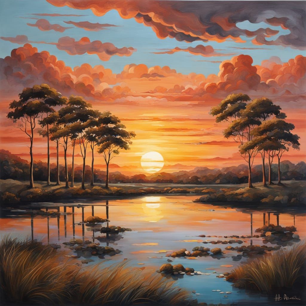 Beautiful Sunset in the Style of André Beauneveu