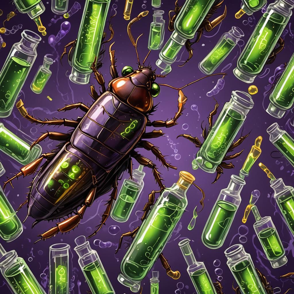 Mad Scientist Cockroach in Dark Fantasy Lab