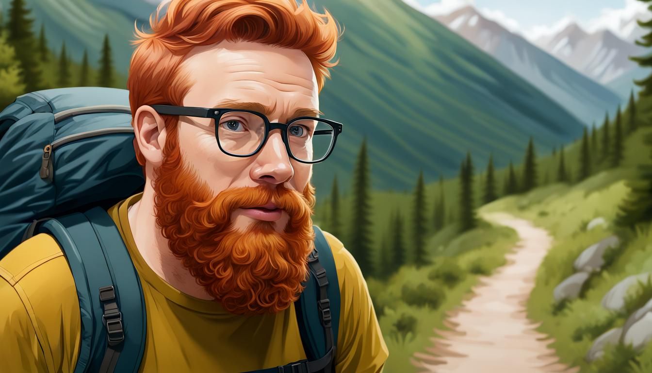 Man with Ginger Beard Hiking in Nature