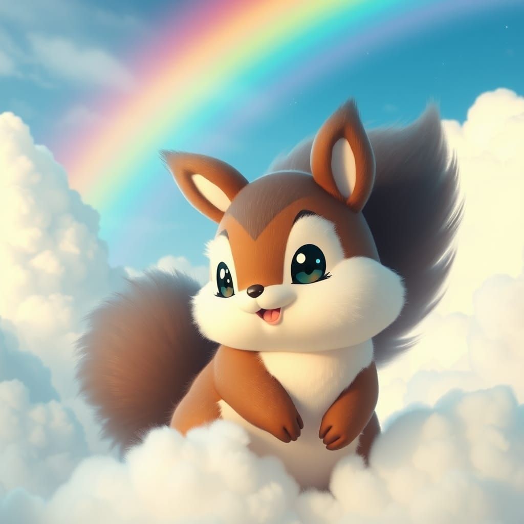 Adorable Pokemon Squirrel in Clouds: Fantasy Concept Art