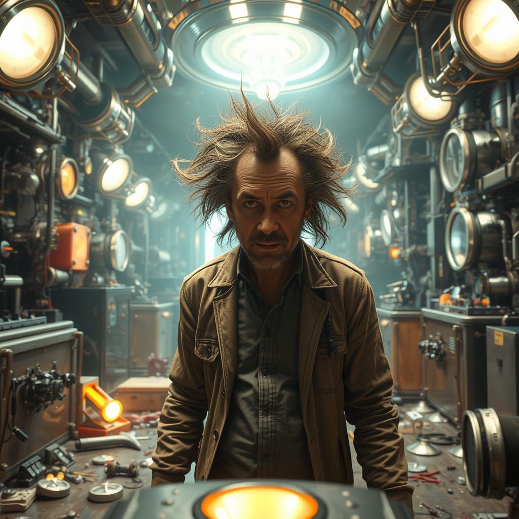 Cyberpunk Inventor in a Haunted Laboratory