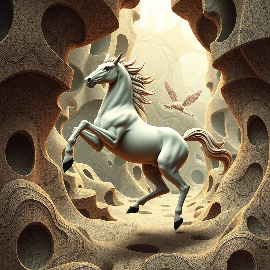 Dynamic Centaur Parkour in Abstract Fractal Landscape