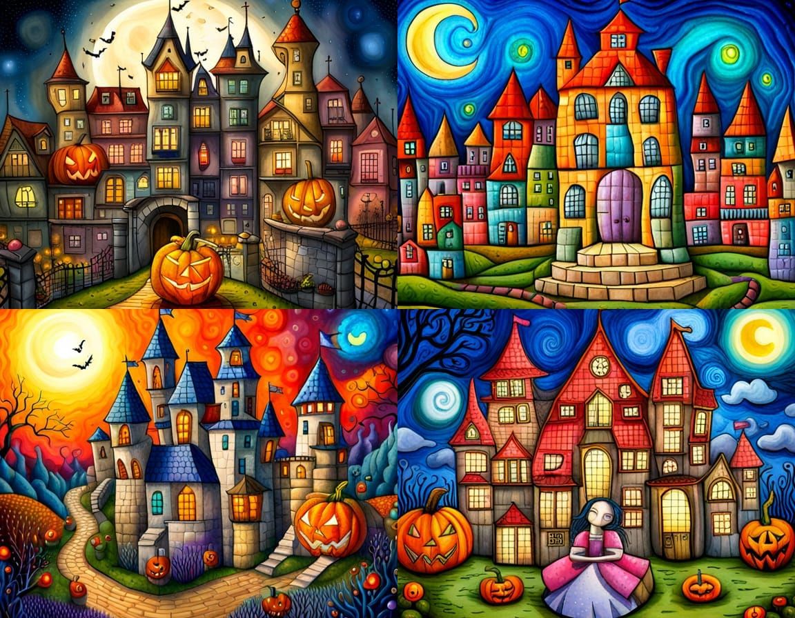 Happy Halloween Princess in Cubist Aquarelle Style