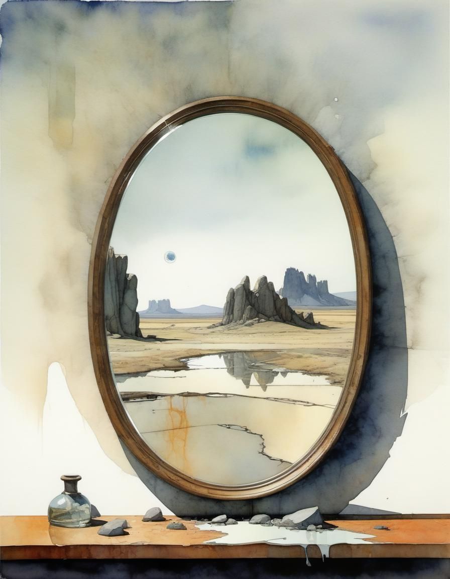 Broken Mirror Reflects Misfortune in Watercolor Style