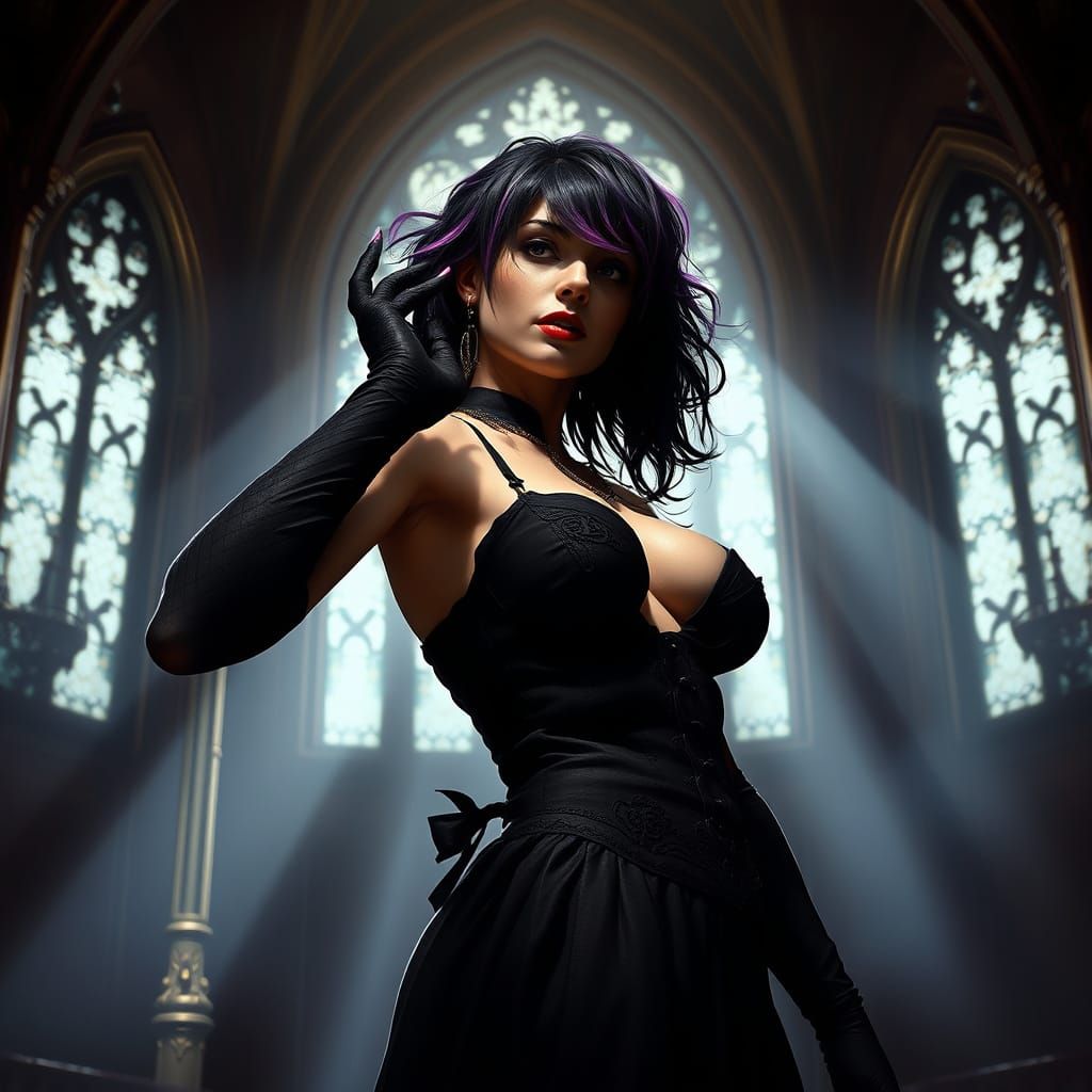 Gothic Beauty in Seductive Pose, Dark Fantasy Art