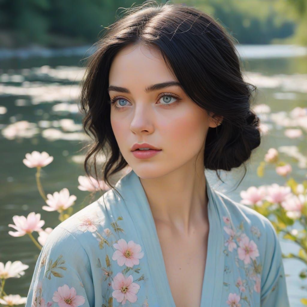 Impressionist Woman with Flowers in Golden Light