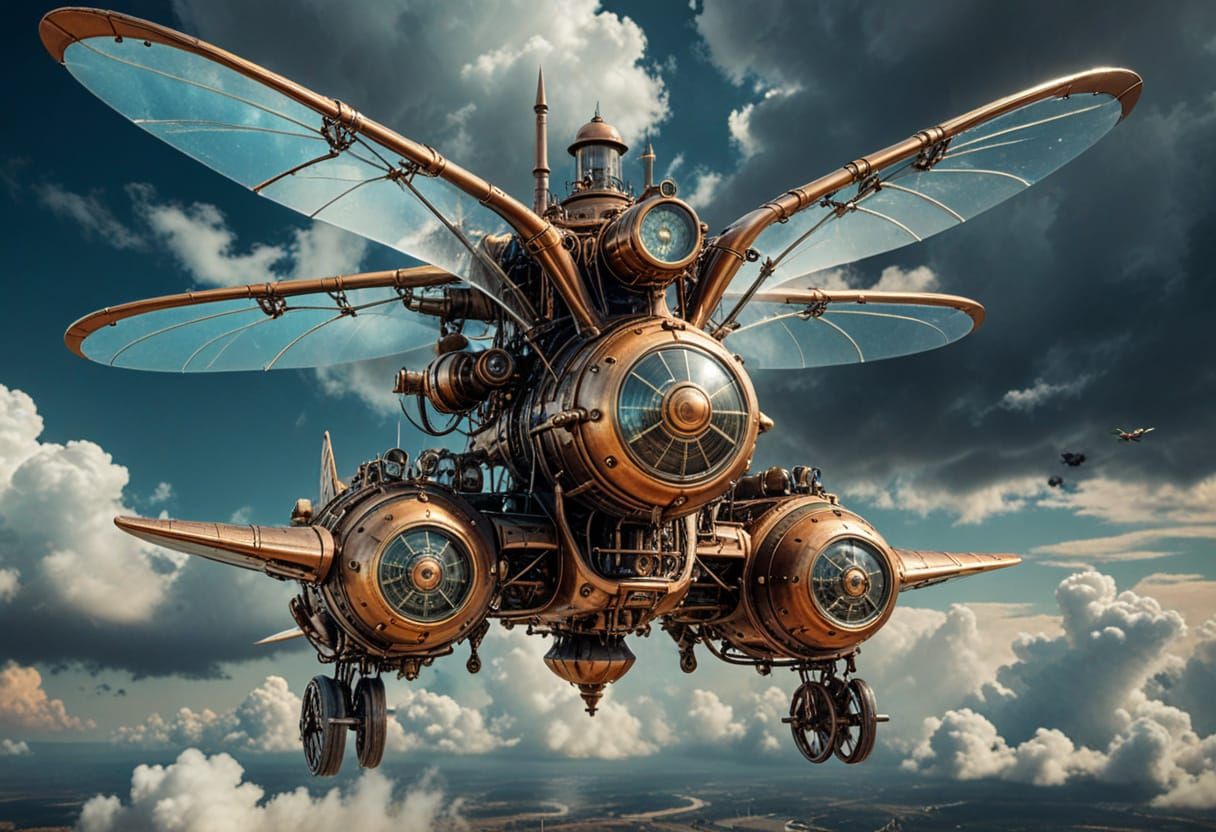 Steampunk Dragonfly Ornithopter in Jules Verne Style