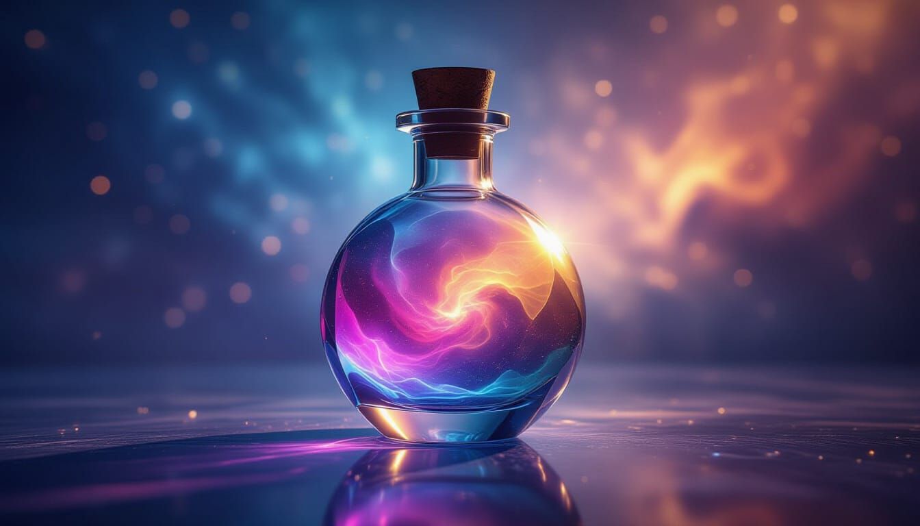 Prismatic Vial of Nebula Colors Emitting Ethereal Glow