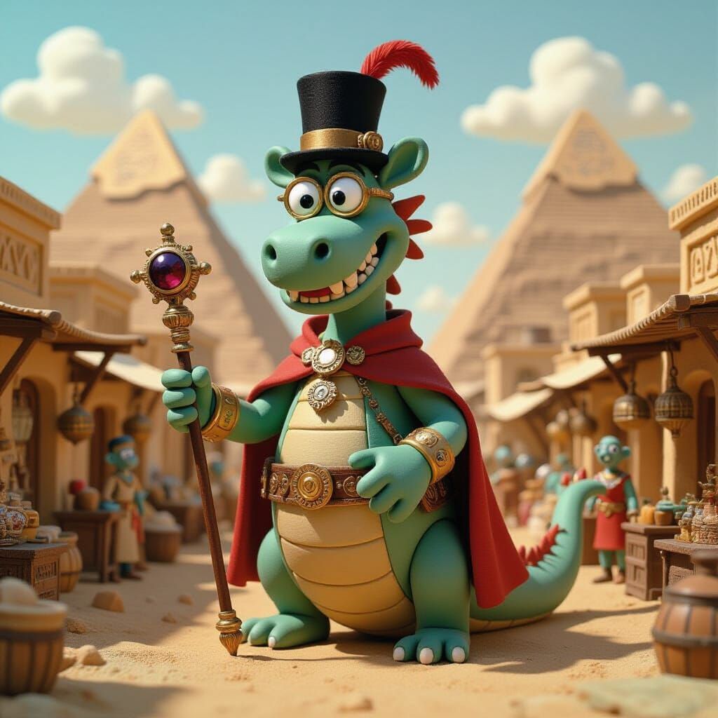 Steampunk Dragon Slithers Through Egyptian Marketplace